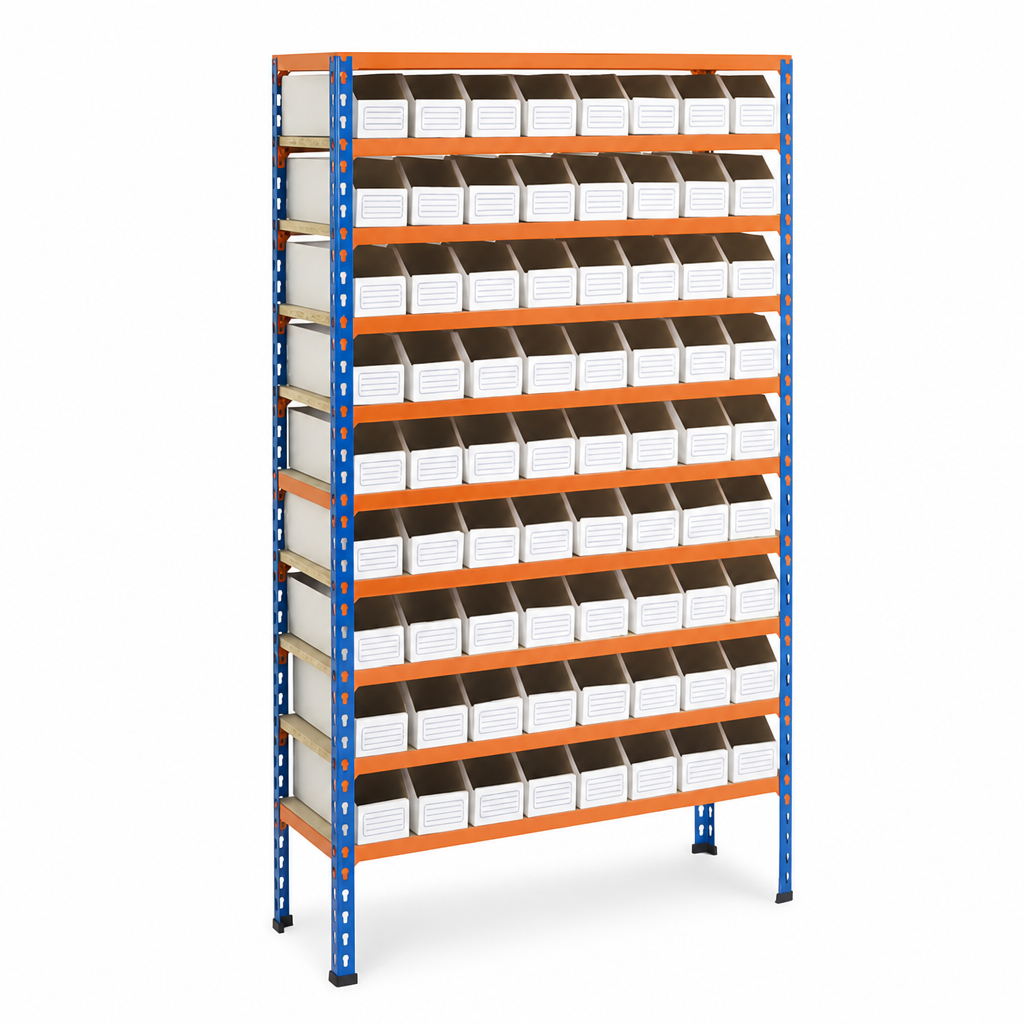 Small Parts Shelving with 72 Cardboard Picking Bins