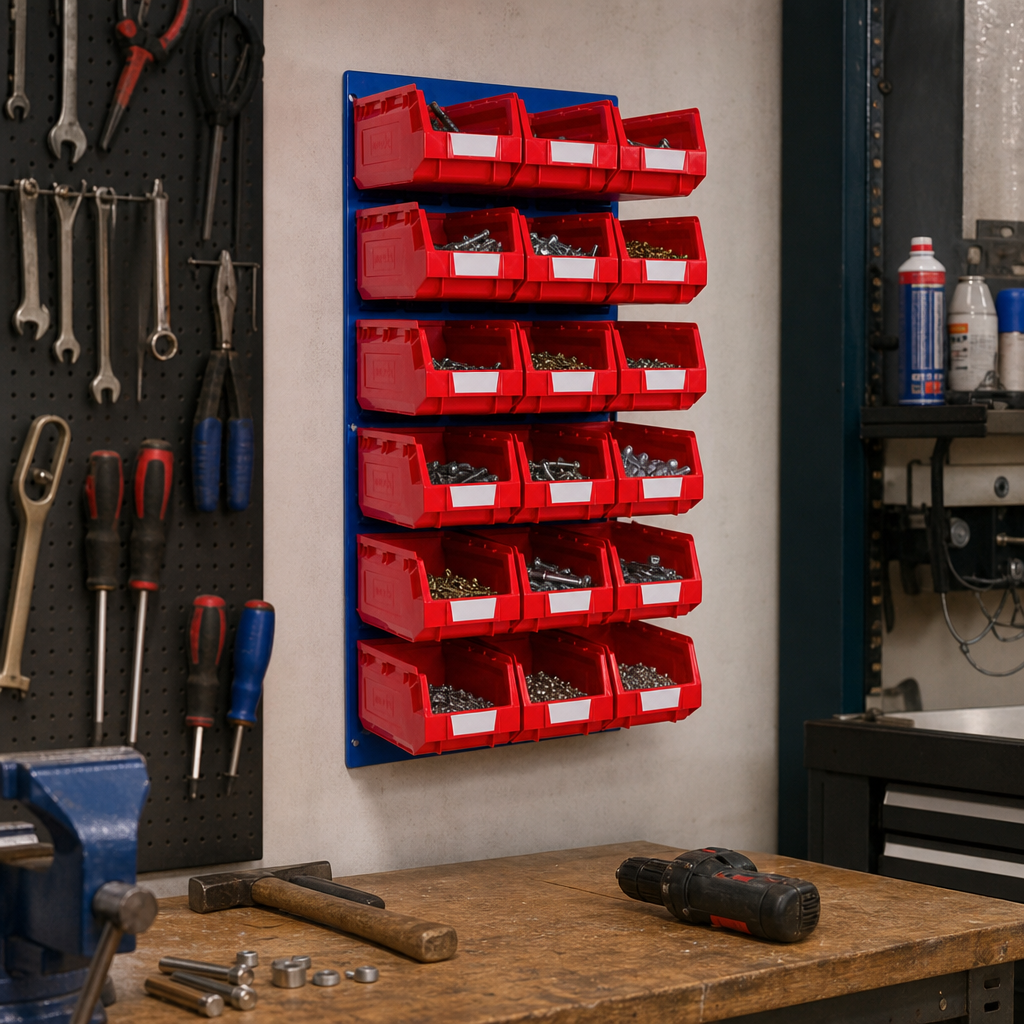 Small Parts Storage Bin Kit with 18 Red Bins