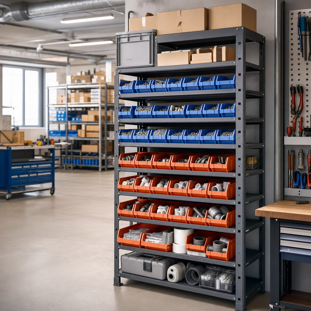 Small Parts Storage Cabinet with Plastic Bins