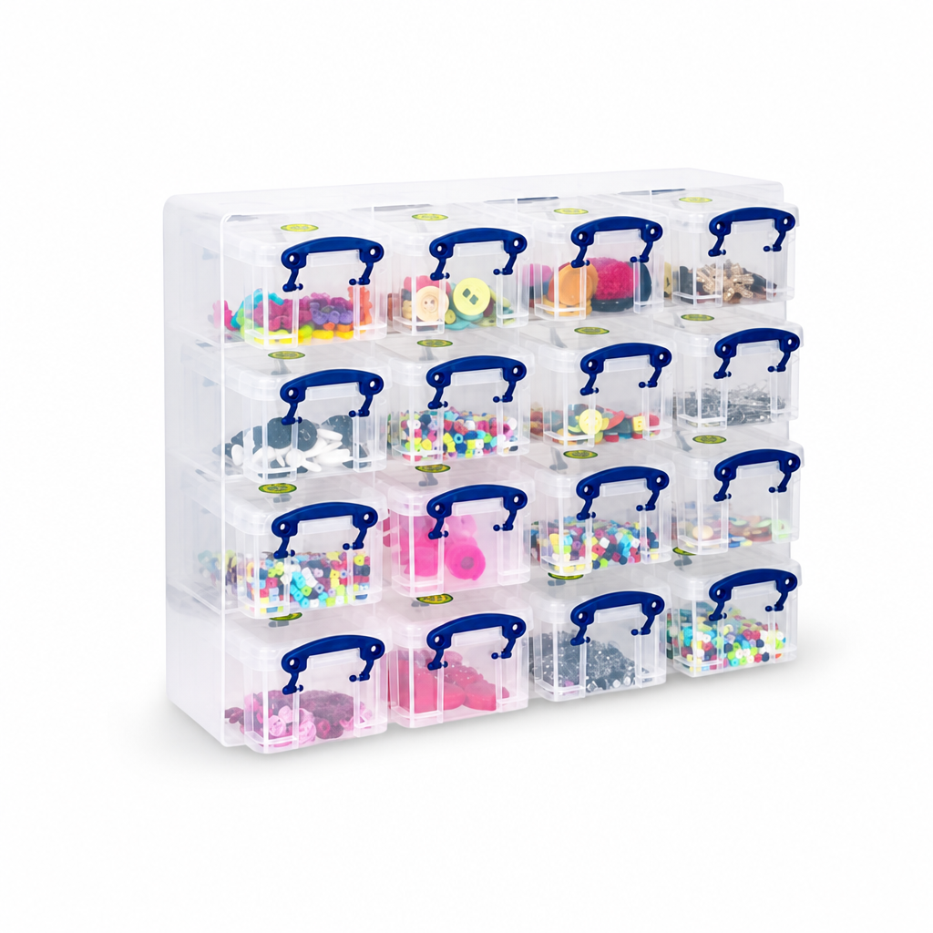 Small Parts Storage Unit with 16 Clear Boxes