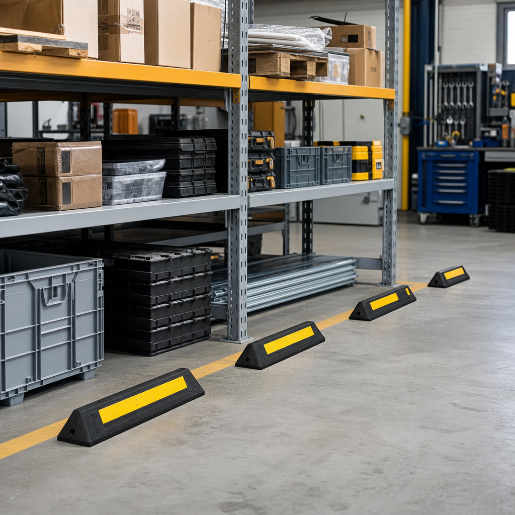 Small Rubber Wheel Stop Floor Barrier With Reflective Panel