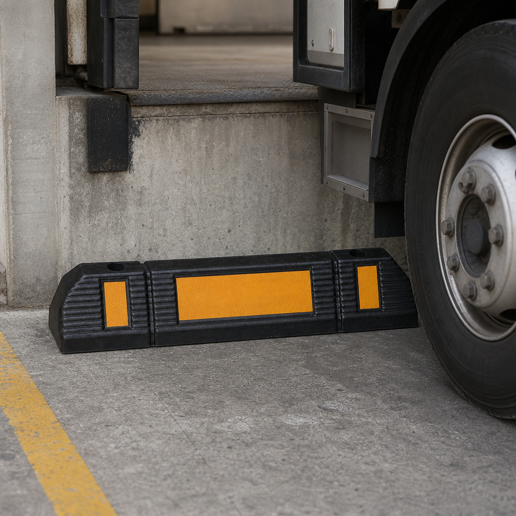 Small Rubber Wheel Stop Floor Barrier With Reflective Panel