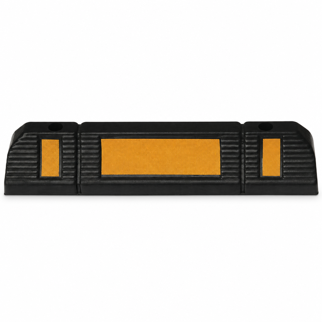 Small Rubber Wheel Stop Floor Barrier With Reflective Panel