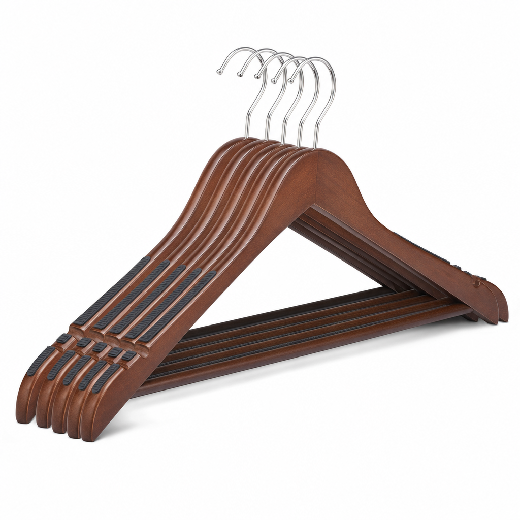 Solid Wood Clothes Hangers with Indents and Anti-Slip Insert