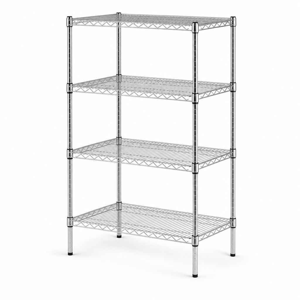 Square Chrome Wire Shelving Bay with 4 Adjustable Shelves
