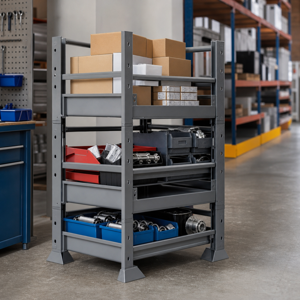 Stackable Fixed Construction Bin with Four Open Sides