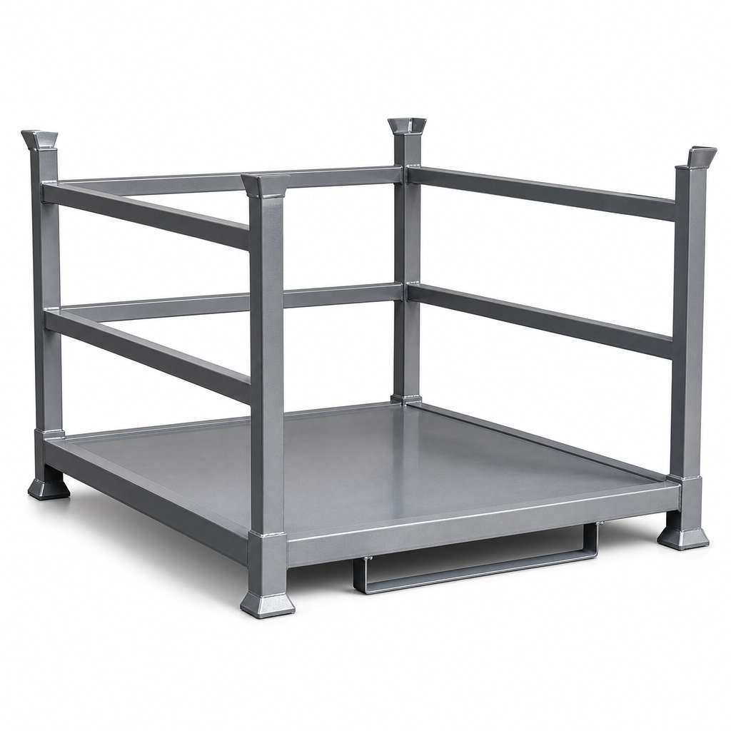 Stackable Fixed Construction Bin with Four Open Sides