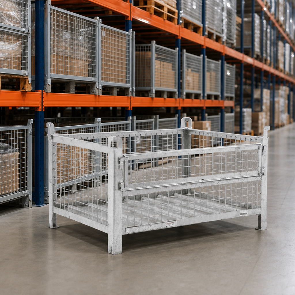 Stackable Mesh Steel Stillage with Half Drop Front