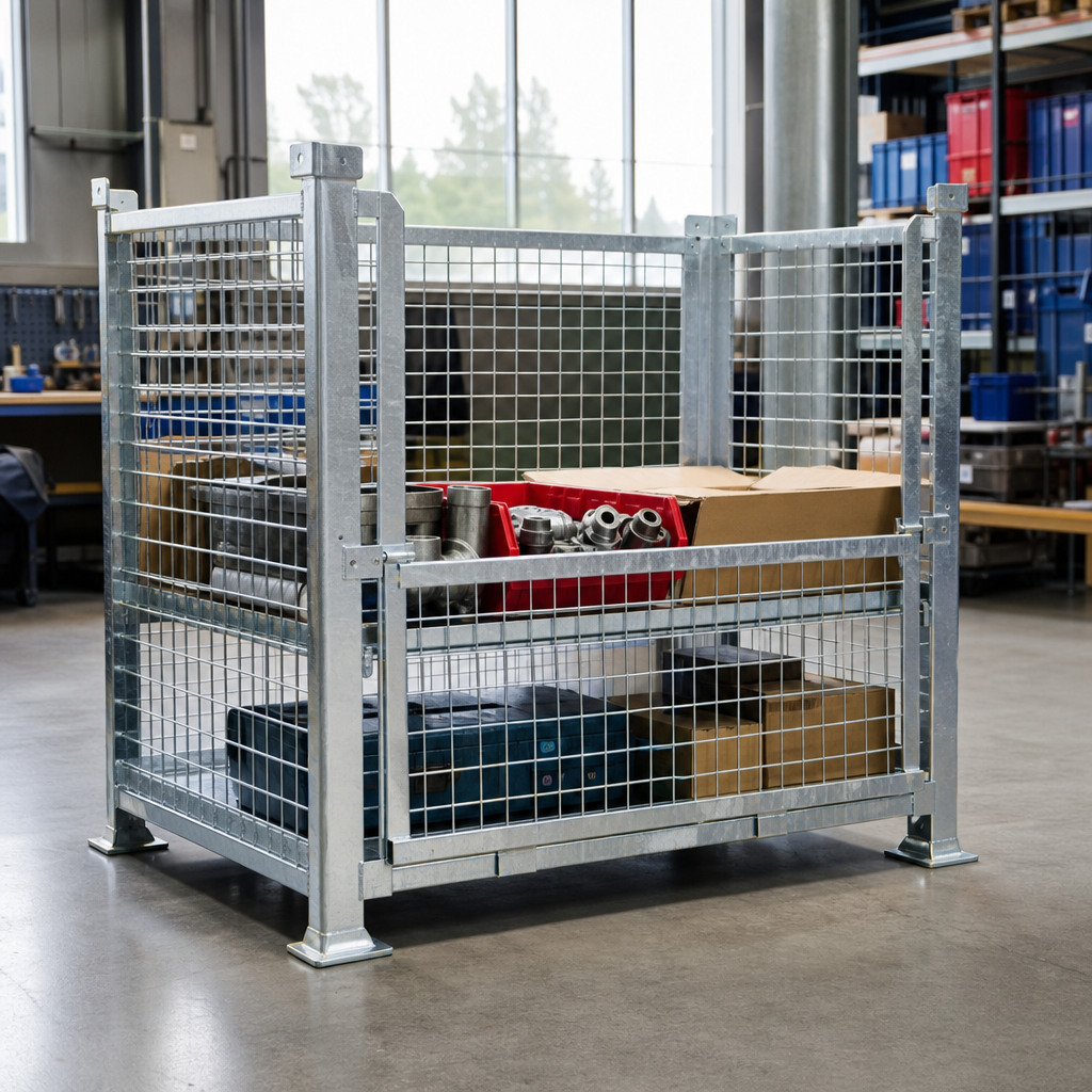 Stackable Mesh Steel Stillage with Half Drop Front