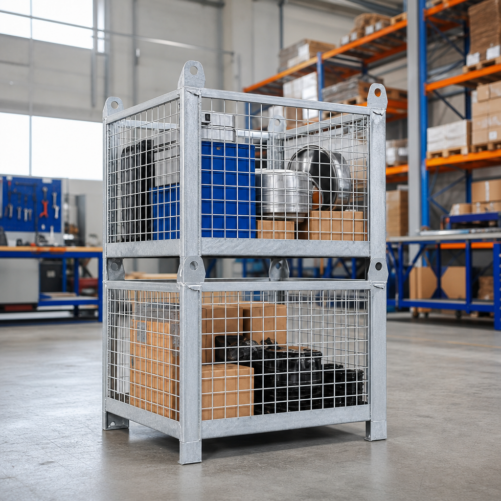 Stackable Mesh Stillage with Lifting Holes