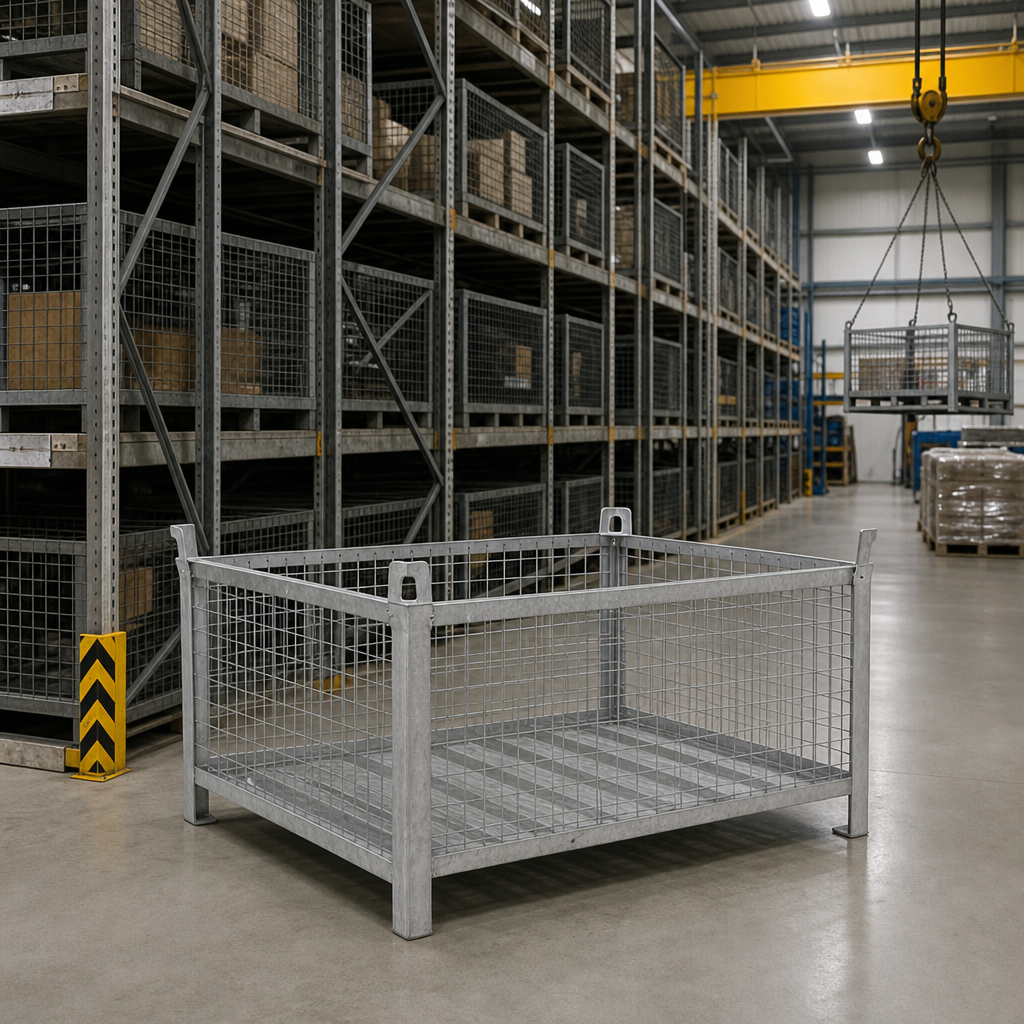 Stackable Mesh Stillage with Lifting Holes