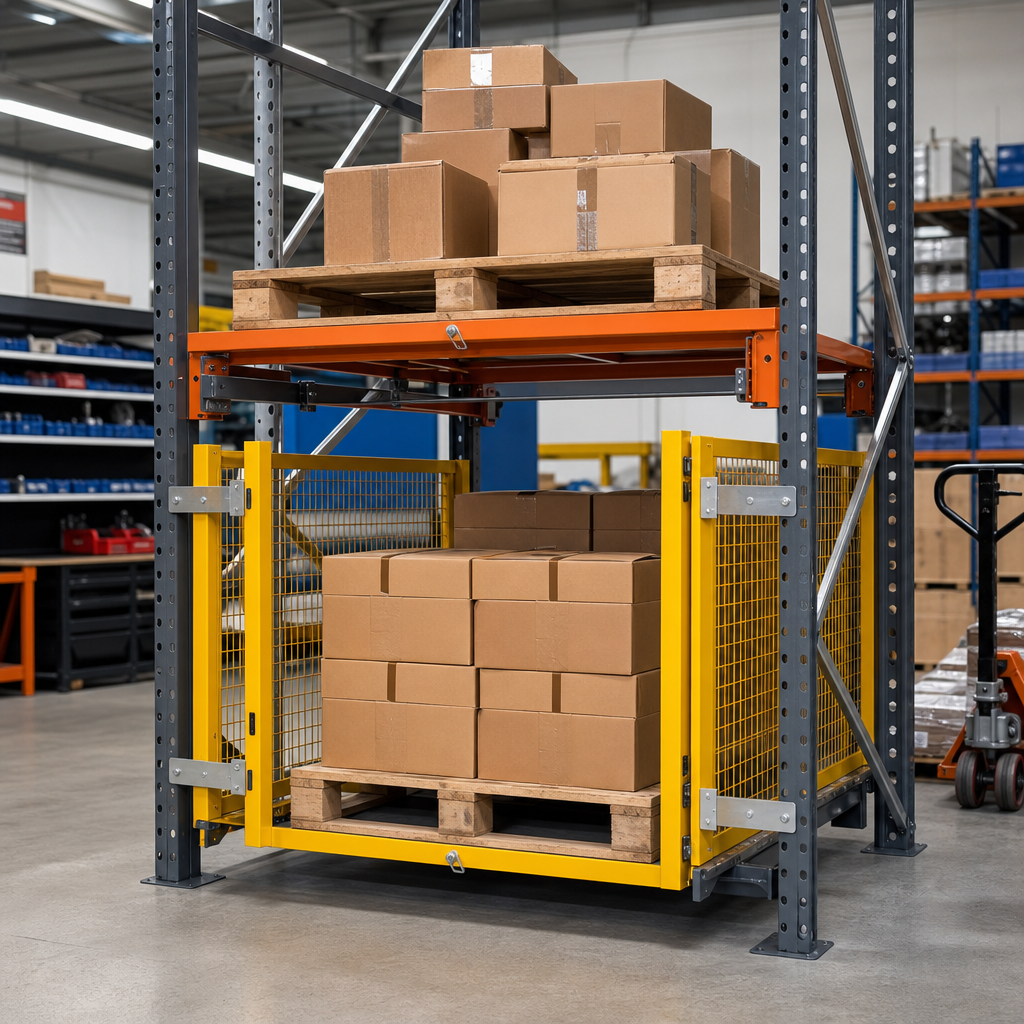 Stackable Pallet Retention Unit with Two-Way Access Gate