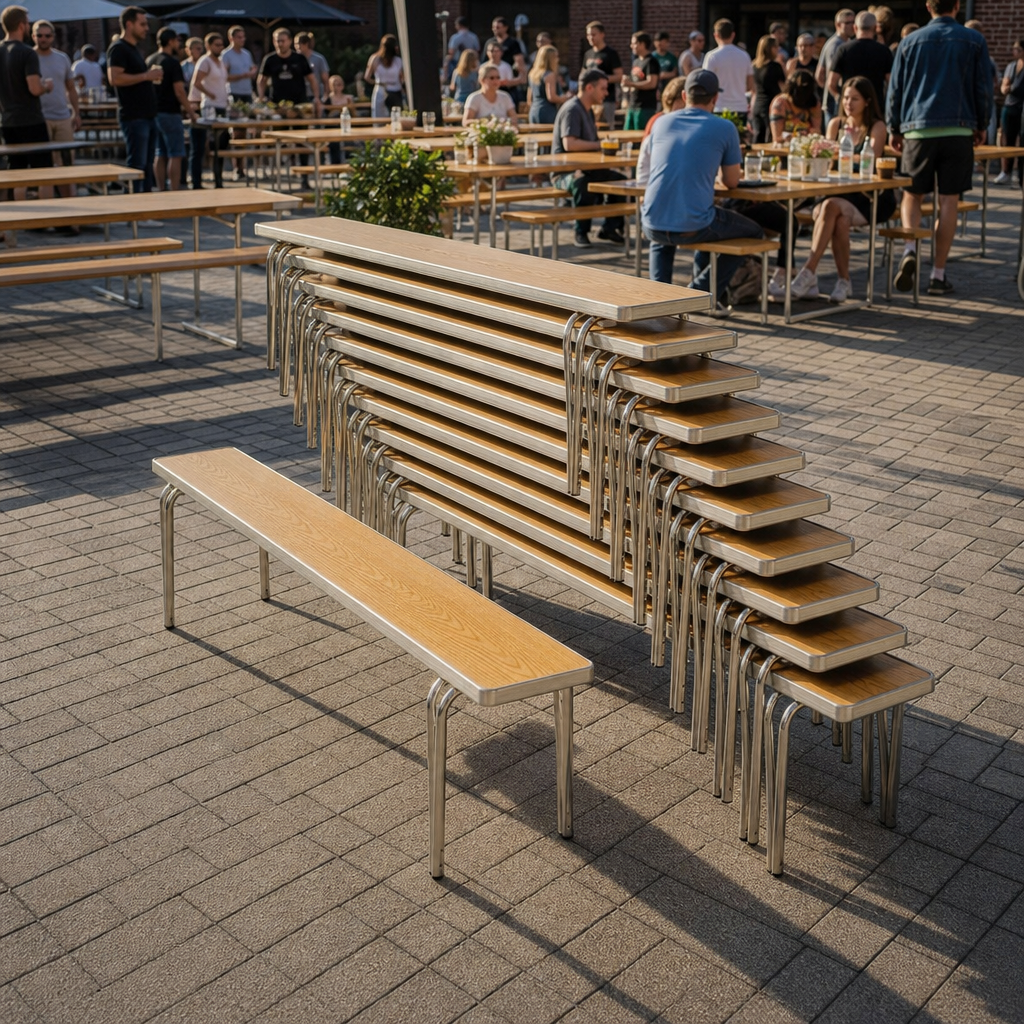 Stacking Benches for Dining and Events