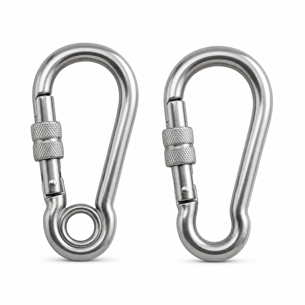 Stainless Steel Carabiner Hooks with Screw Gate and Eyelet Options