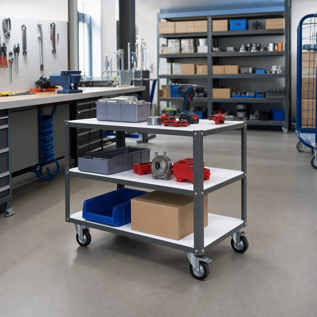 Standard Steel Tray Trolleys with White Table Top