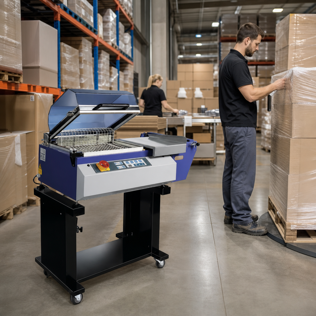 Standing Shrink Wrapping and Sealing Machine with Compact Chamber