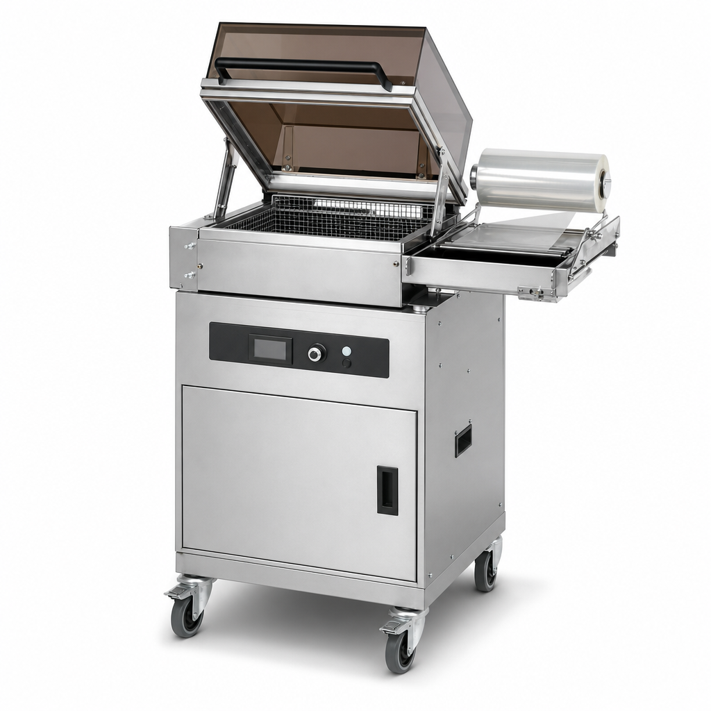 Standing Shrink Wrapping and Sealing Machine with Compact Chamber
