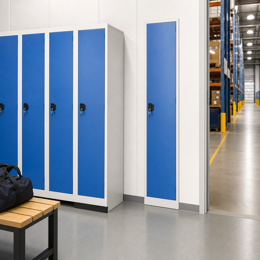 Steel Clothing Locker with Wardrobe Compartment and Shelves