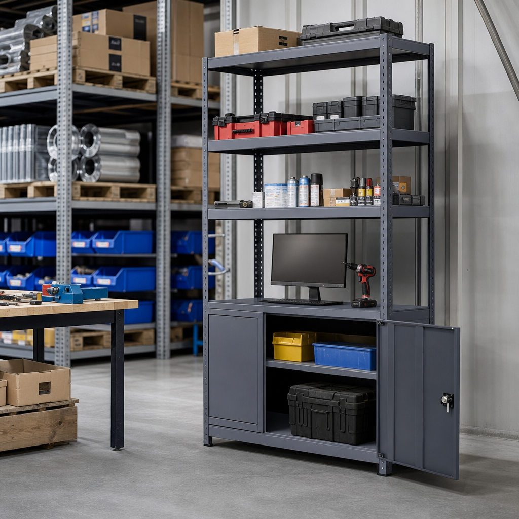 Steel Computer Storage Workstation with Lockable Cupboard