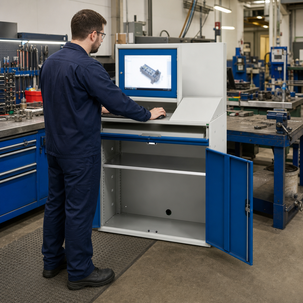 Steel Computer Storage Workstation with Lockable Cupboard