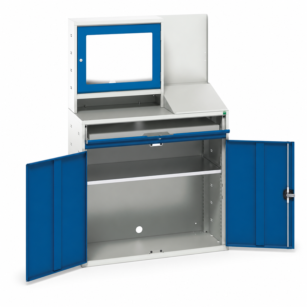 Steel Computer Storage Workstation with Lockable Cupboard