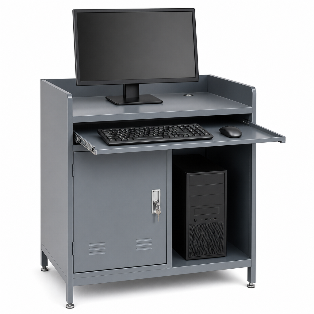 Steel Computer Storage Workstation with Lockable Cupboard