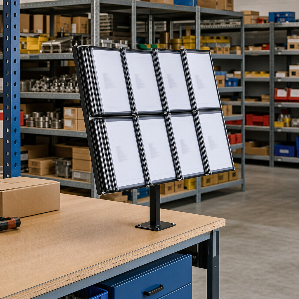 Steel Desk-Mounted Information Display with 10 A5 Pockets