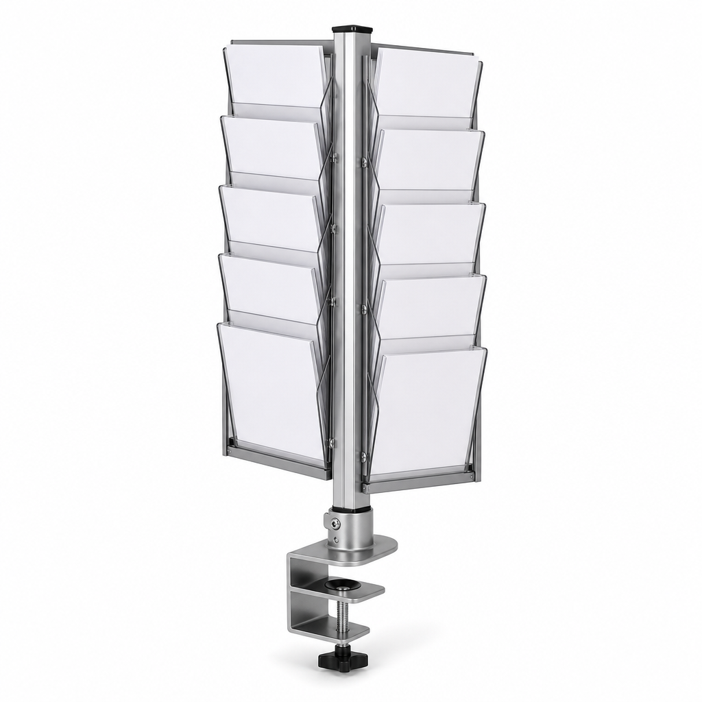 Steel Desk-Mounted Information Display with 10 A5 Pockets