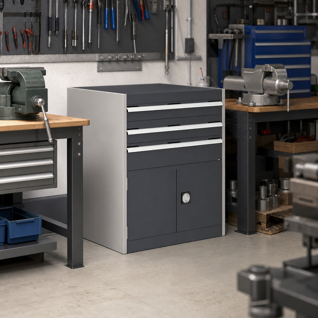 Steel Drawer Cabinets with Cupboard and 800x525mm Footprint