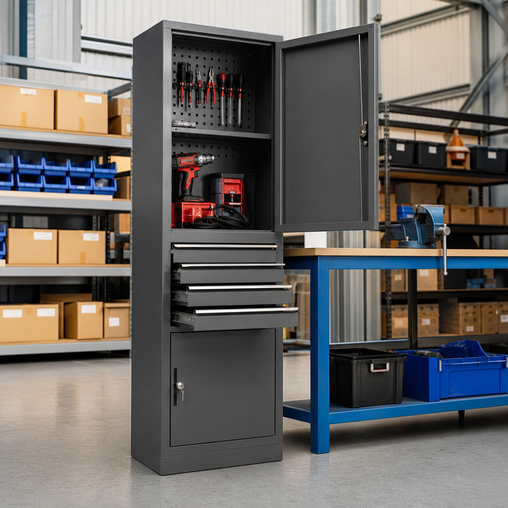 Steel Drawer Cabinets with Cupboard and 800x525mm Footprint