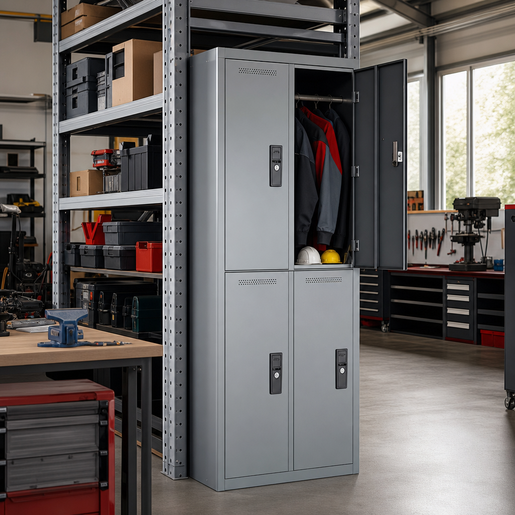 Steel Hanging Rail Lockers with 4 Doors and 2 Columns