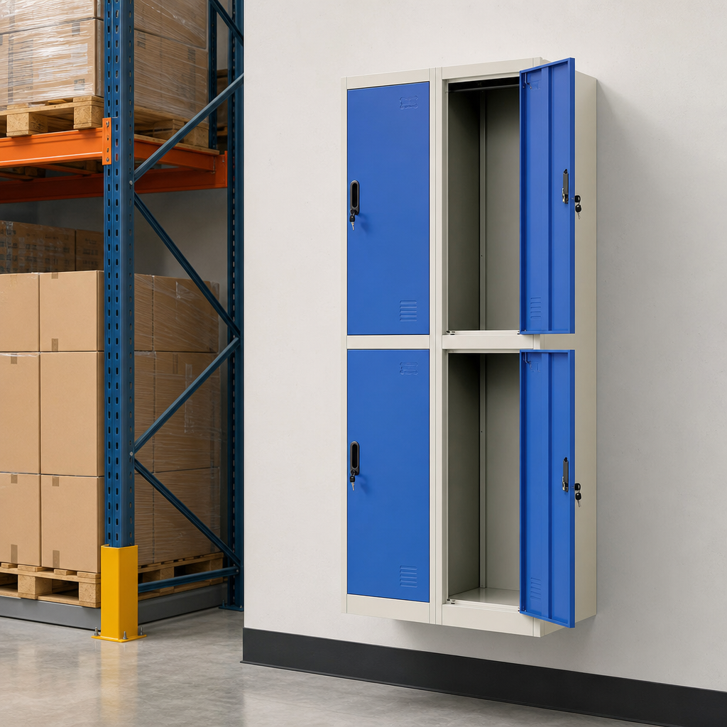 Steel Hanging Rail Lockers with 4 Doors and 2 Columns