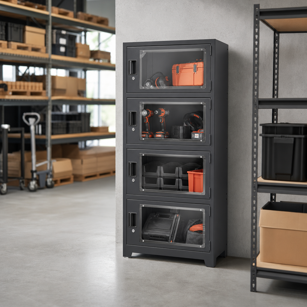 Steel Locker with 4 Compartments and Clear Doors