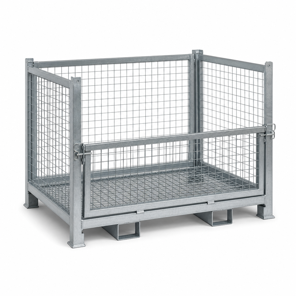 Steel Mesh Stillage with Half Drop Front and Forklift Guides