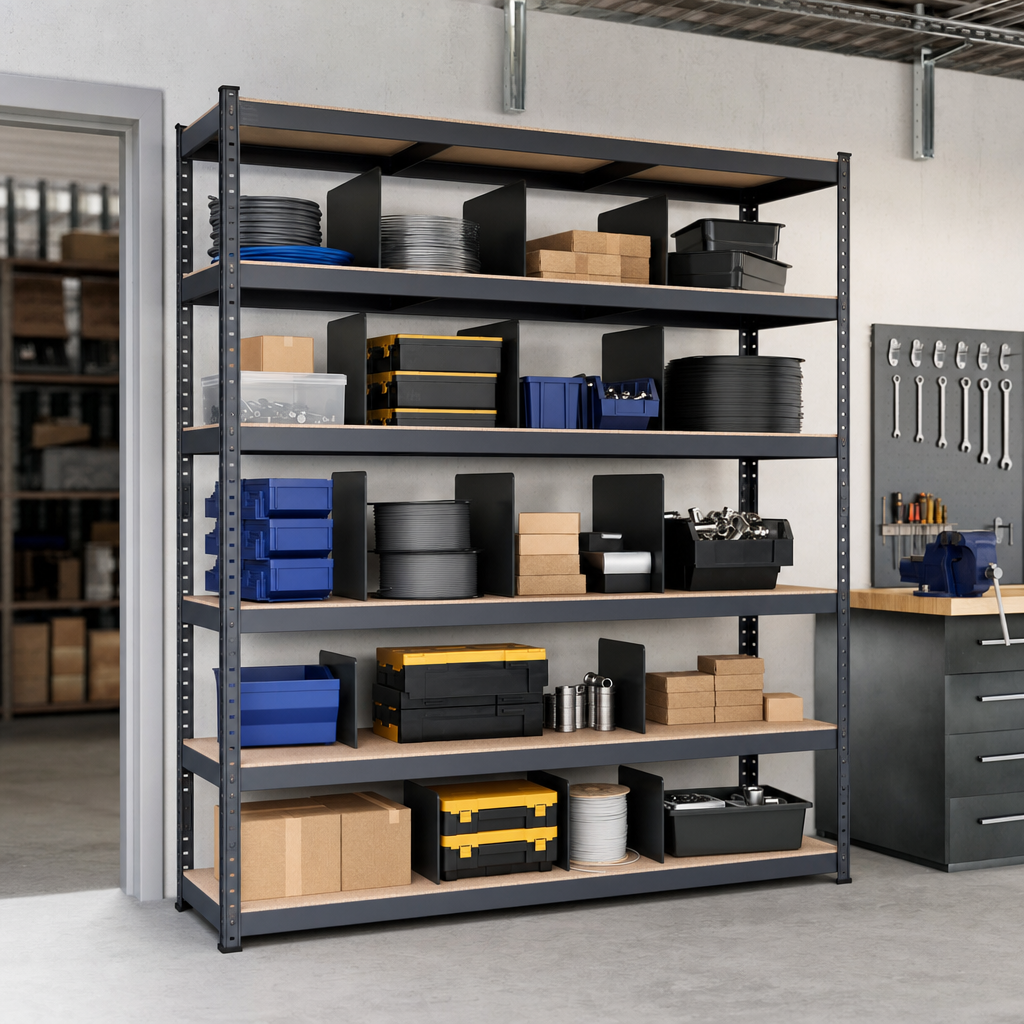 Steel Office Shelving with 5 Chipboard Shelves and 10 Dividers