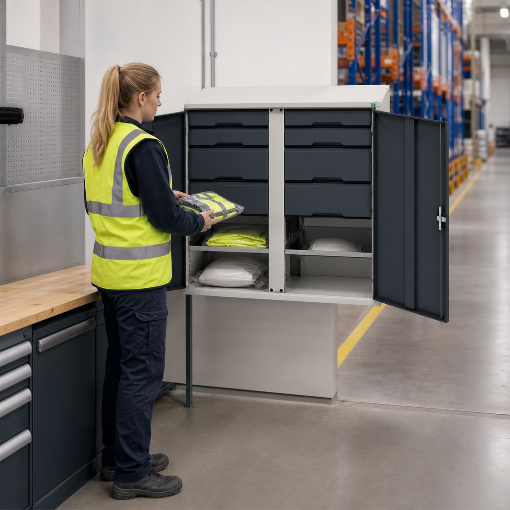 Steel PPE Cabinet with Drawers and Shelves 1000 x 1050mm