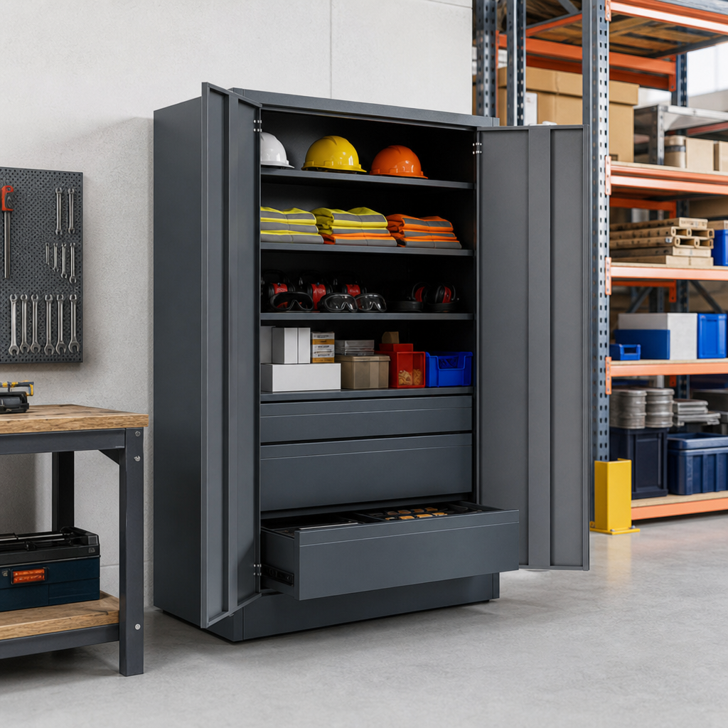 Steel PPE Cabinet with Drawers and Shelves 1000 x 1050mm