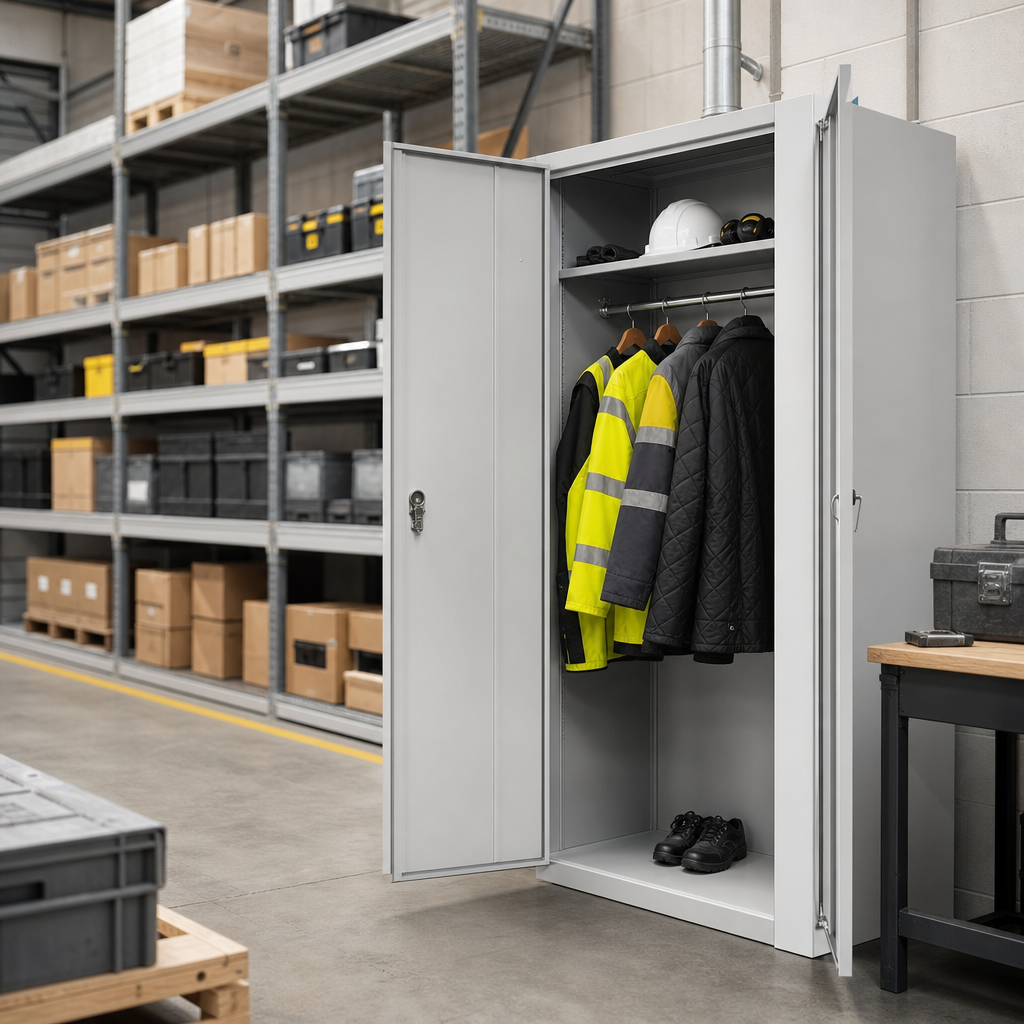 Steel PPE Wardrobe Cupboard with Hanging Rail and Shelf