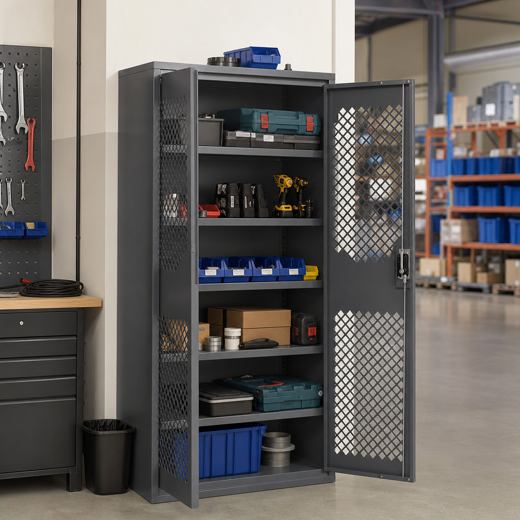 Steel Safety Cupboard with Ventilated Doors and Shelves