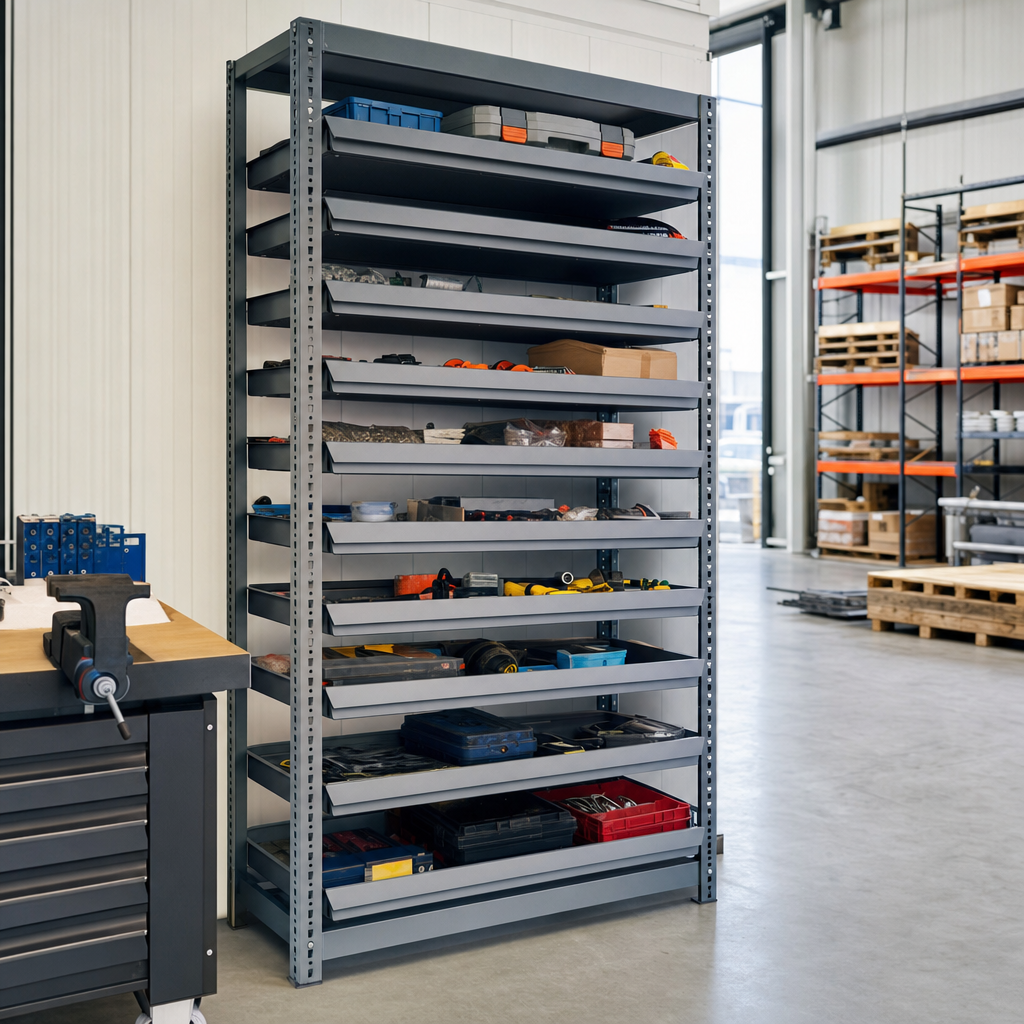 Steel Shelving Bay with 12 Jumbo Trays 1600h x 1020w