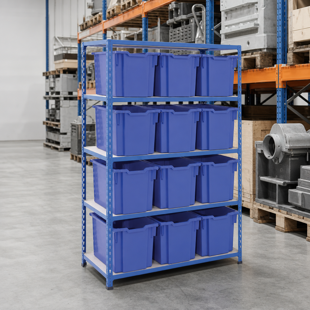 Steel Shelving Bay with 12 Jumbo Trays 1600h x 1020w