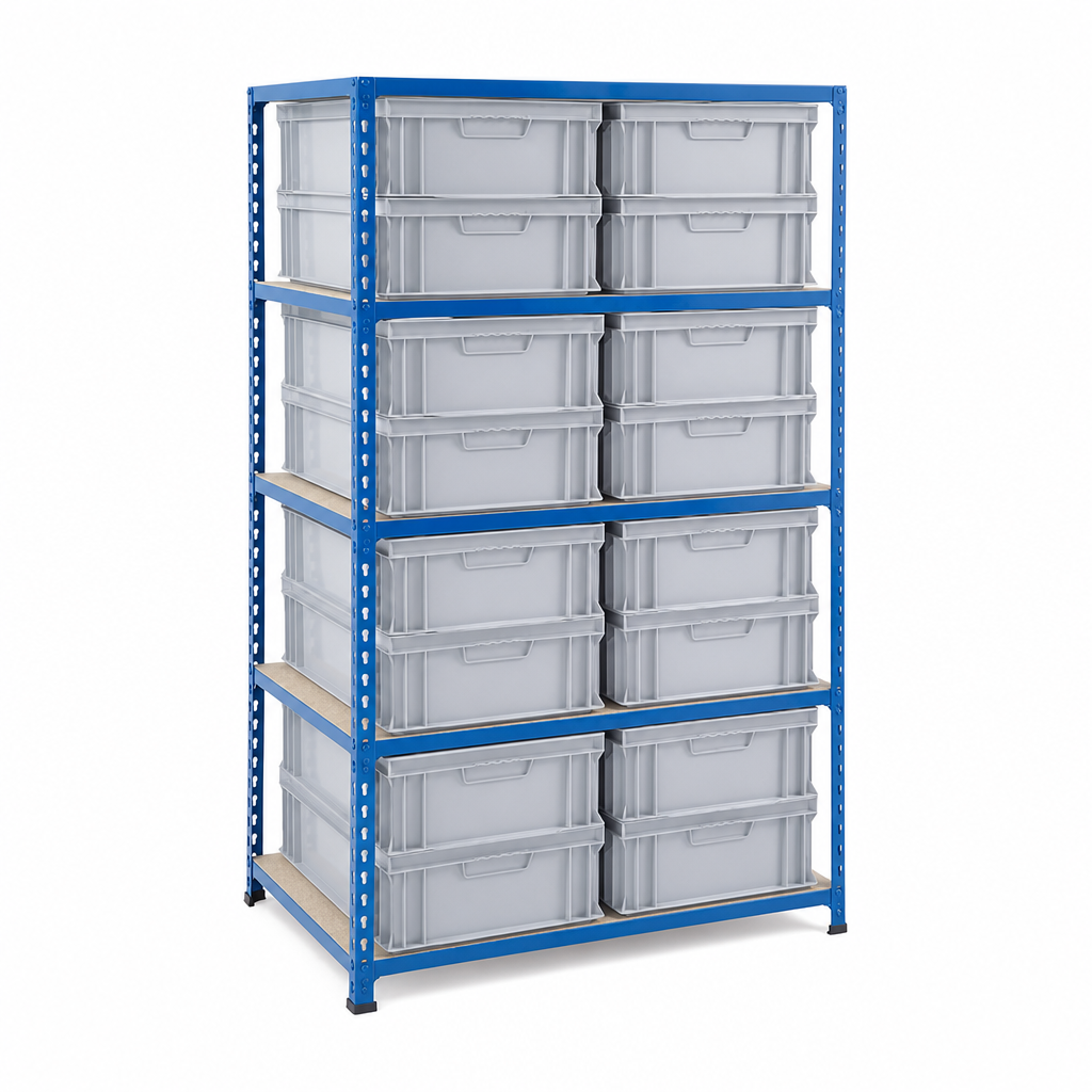 Steel Shelving Bay with 12 Solid Euro Containers