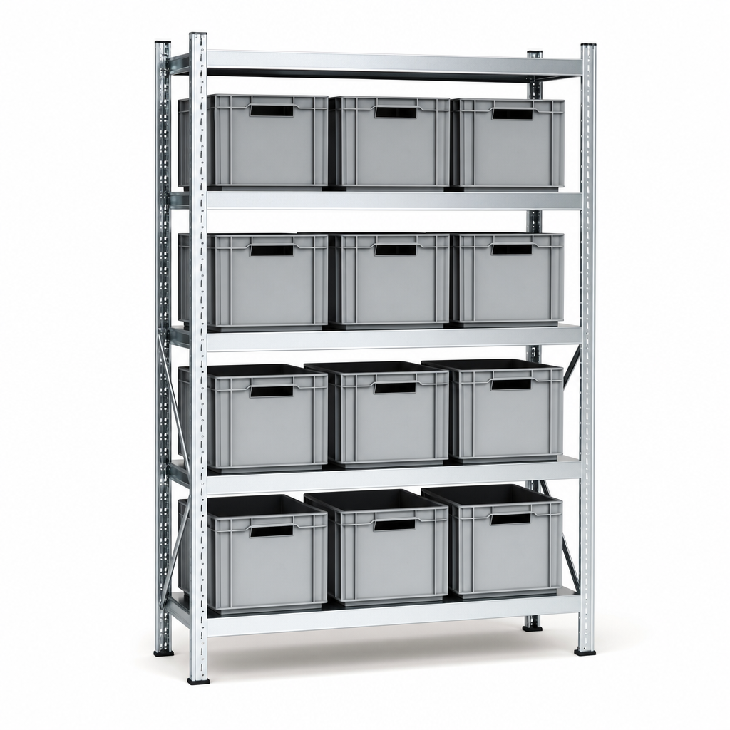 Steel Shelving Bay with 12 Solid Euro Containers