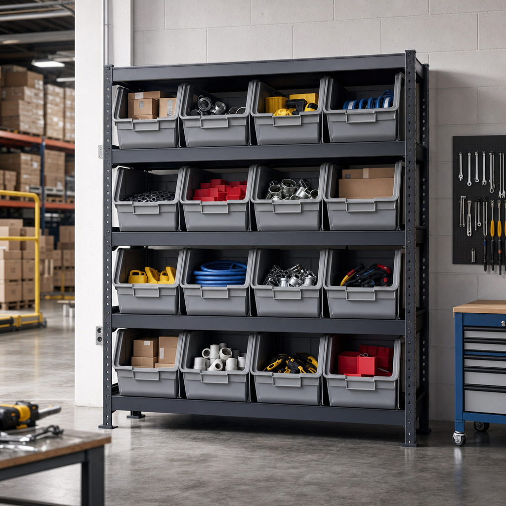 Steel Shelving Bay with 16 Solid Euro Storage Containers