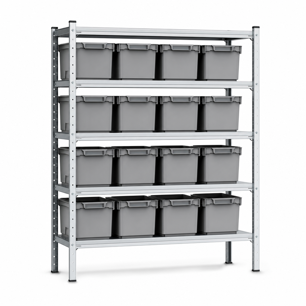 Steel Shelving Bay with 16 Solid Euro Storage Containers