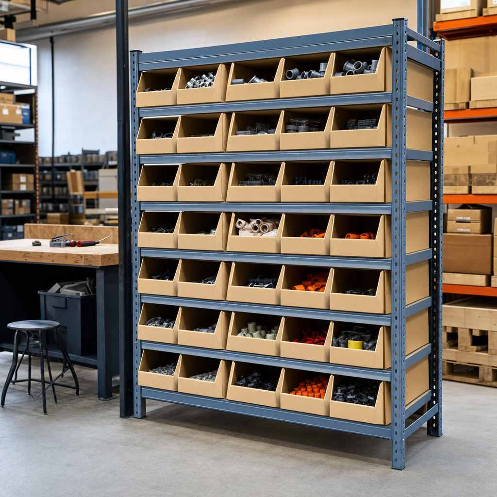 Steel Shelving Bay with 36 Cardboard Picking Bins