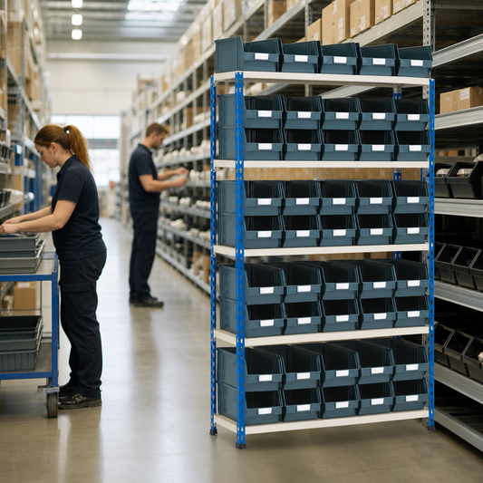 Steel Shelving Bay with 45 Small Parts Picking Bins
