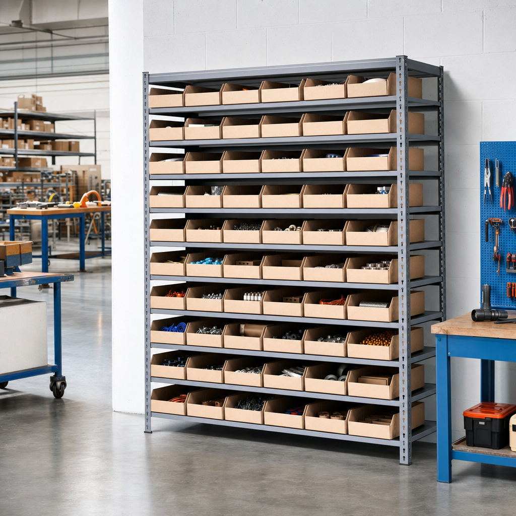 Steel Shelving Bay with 54 Cardboard Picking Bins 1600h x 915w