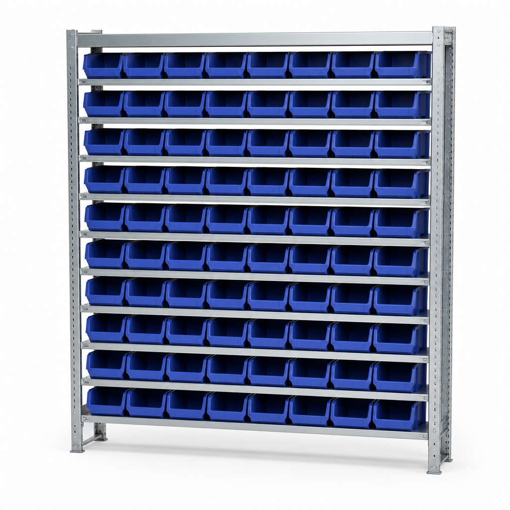 Steel Shelving Bay with 88 Plastic Picking Bins 1600h x 1525w