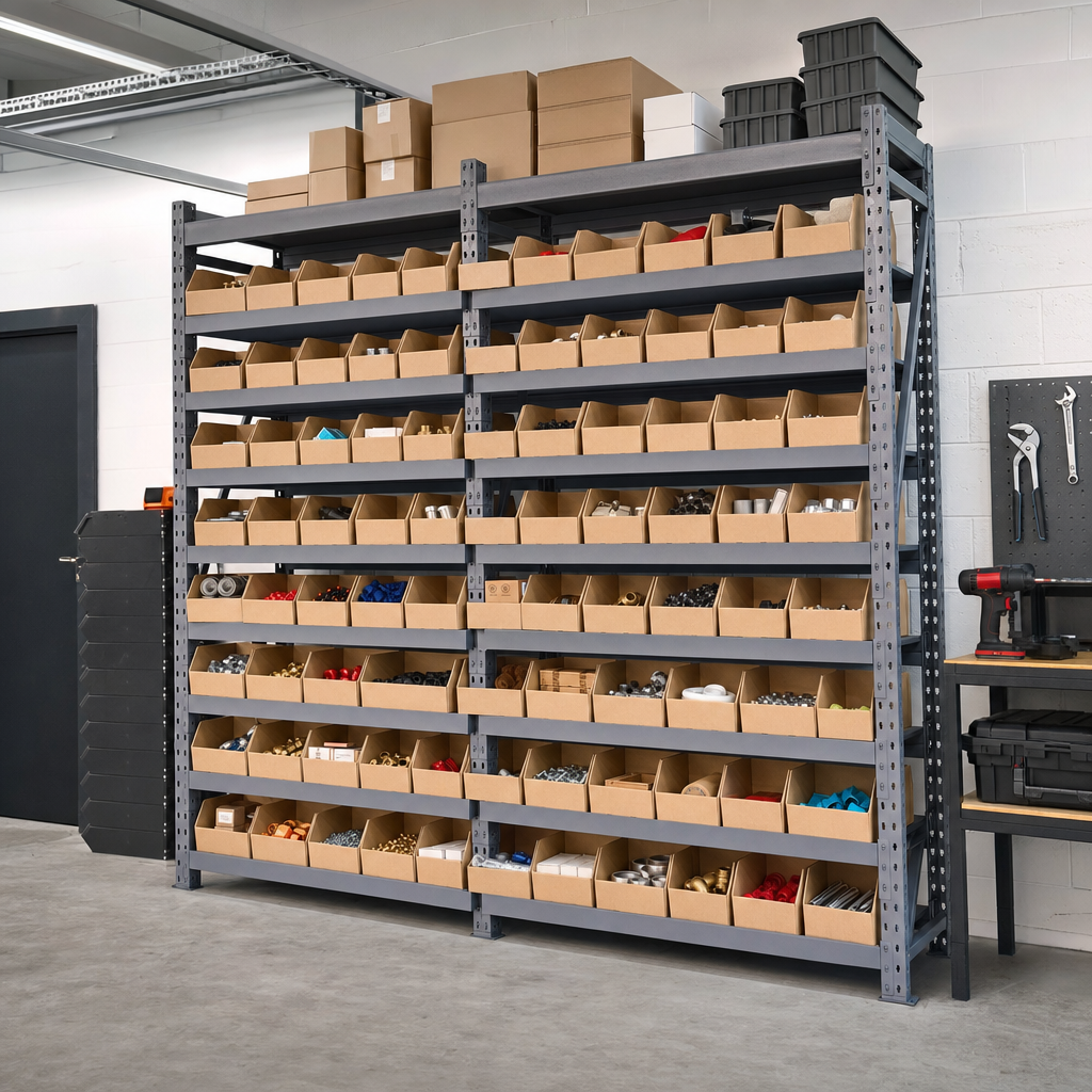Steel Shelving Bay with 90 Cardboard Picking Bins
